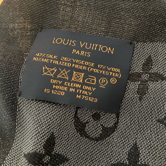 NWOT. Louis Vuitton black/metallic silk scarf/shawl. Comes with box. Never worn - Picture 2 of 4